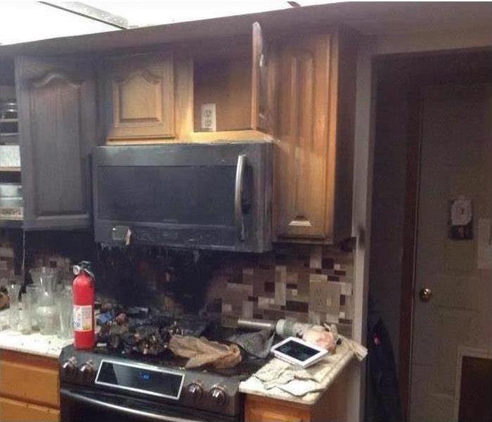 Fire damage in kitchen